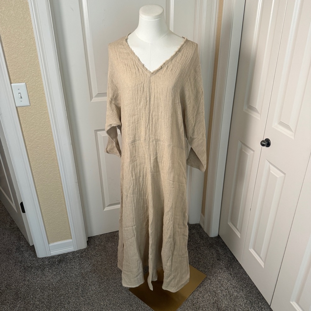 Masscob Linen Blend Maxi Dress Women’s XS Neutral Minimalist Made Spain